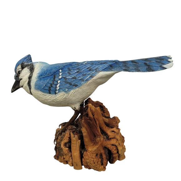 Blue Jay Original Hand Carved Wooden Bird Figurine Vintage Art Sculpture - Picture 3 of 10